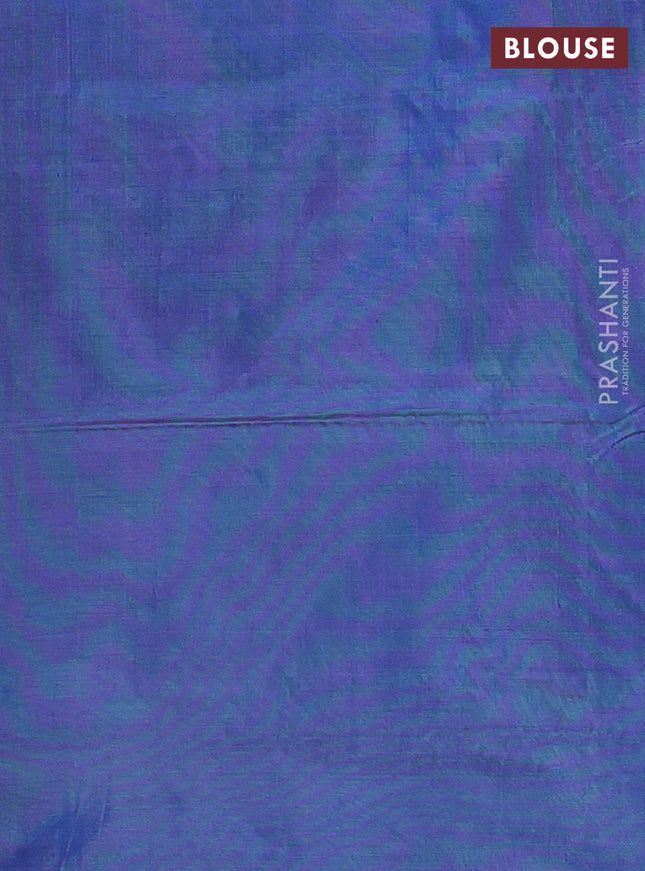 Banana pith saree peach shade and blue with thread woven buttas in borderless style