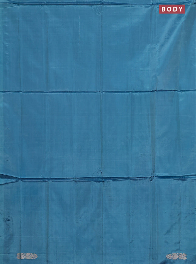 Banana pith saree teal blue and light pink with thread woven buttas in borderless style