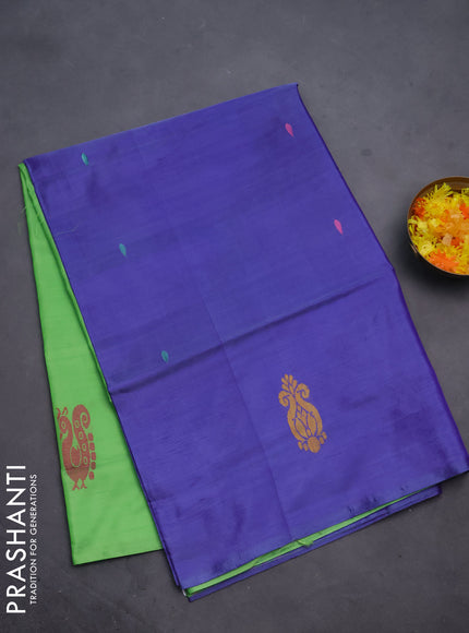 Banana pith saree violet shade and light green with thread woven buttas in borderless style