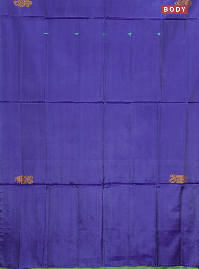 Banana pith saree violet shade and light green with thread woven buttas in borderless style