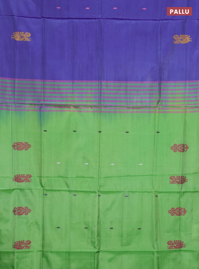 Banana pith saree violet shade and light green with thread woven buttas in borderless style