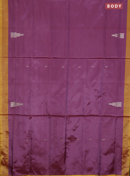 Banana pith saree dual shade of maroon and yellow with thread woven buttas and contrast border