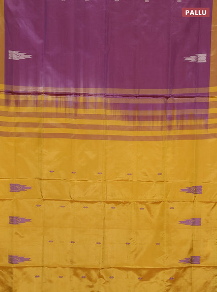 Banana pith saree dual shade of maroon and yellow with thread woven buttas and contrast border