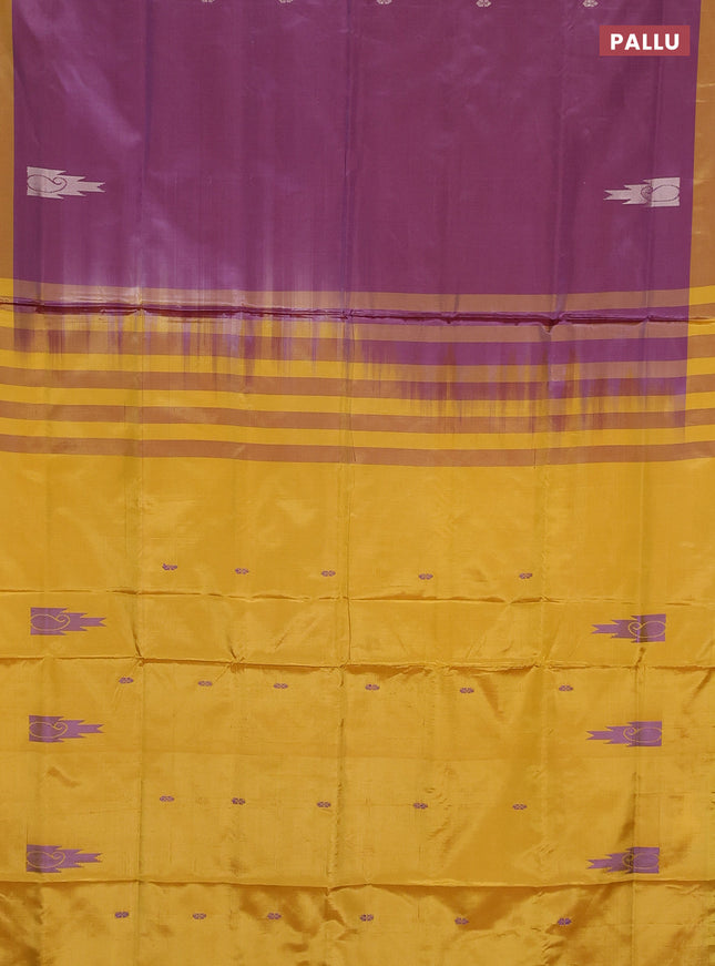 Banana pith saree dual shade of maroon and yellow with thread woven buttas and contrast border