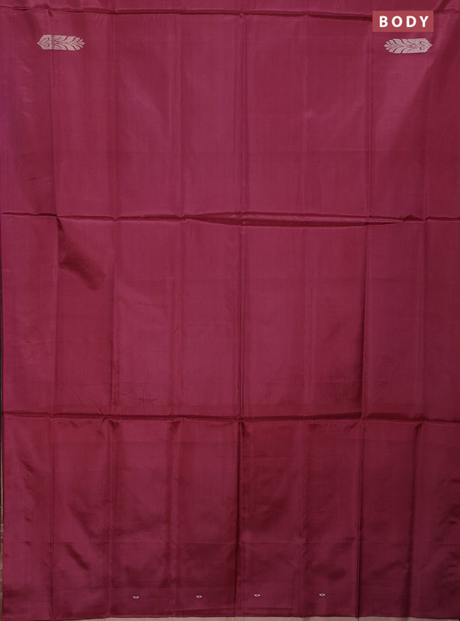 Banana pith saree maeoon and sandal with thread woven buttas in borderless style