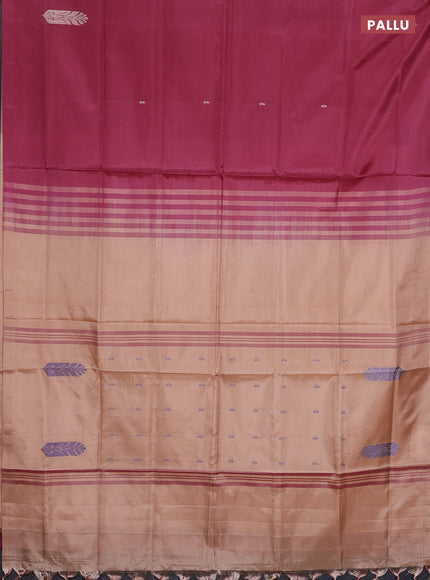 Banana pith saree maeoon and sandal with thread woven buttas in borderless style