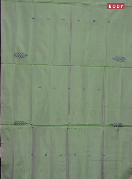 Banana pith saree dual shade of light green and black with thread woven buttas in borderless style