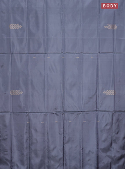 Banana pith saree grey and red with thread woven buttas in borderless style