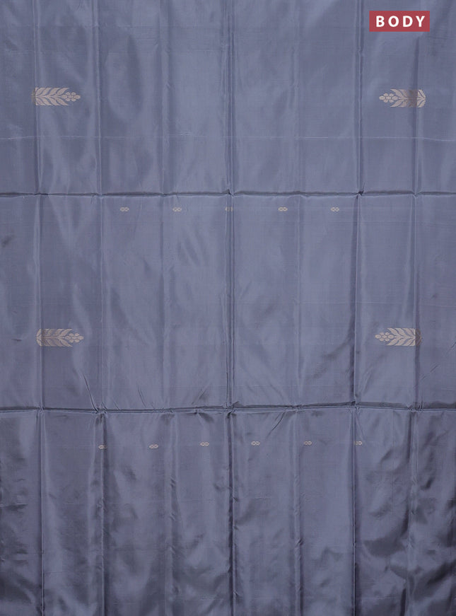 Banana pith saree grey and red with thread woven buttas in borderless style