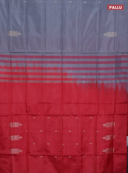 Banana pith saree grey and red with thread woven buttas in borderless style