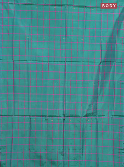 Banana pith saree green and pink with allover checked pattern and piping border