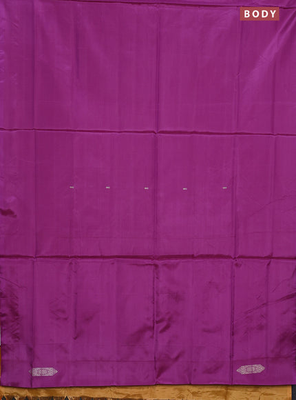 Banana pith saree purple and mango yellow with thread woven buttas in borderless style