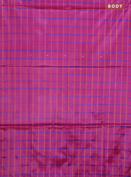 Banana pith saree purple and dual shade of peachish lavender with allover checked pattern and piping border