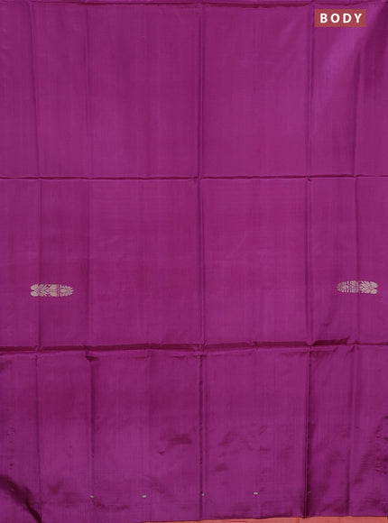 Banana pith saree purple and orange with thread woven buttas in borderless style