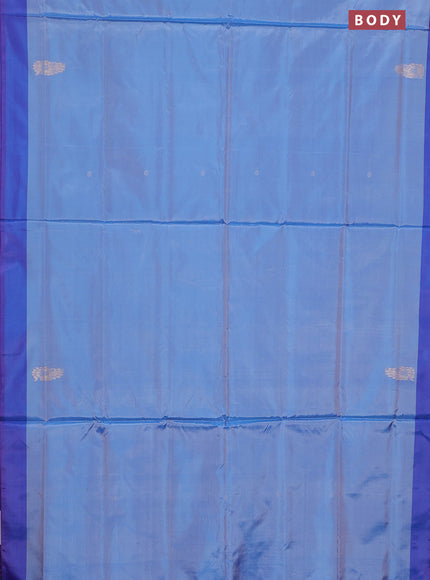 Banana pith saree blue shade and violet with thread woven buttas and contrast border