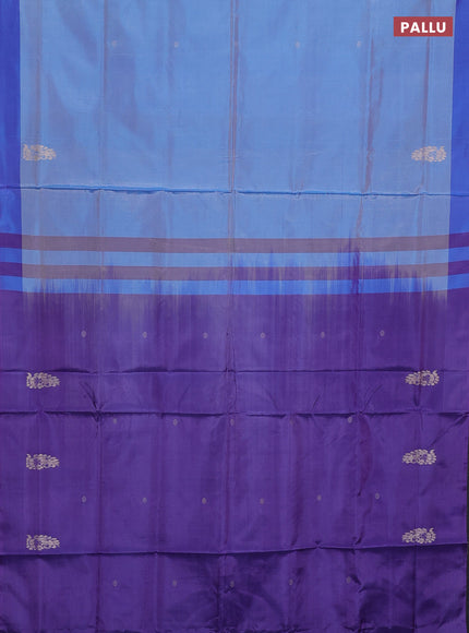 Banana pith saree blue shade and violet with thread woven buttas and contrast border