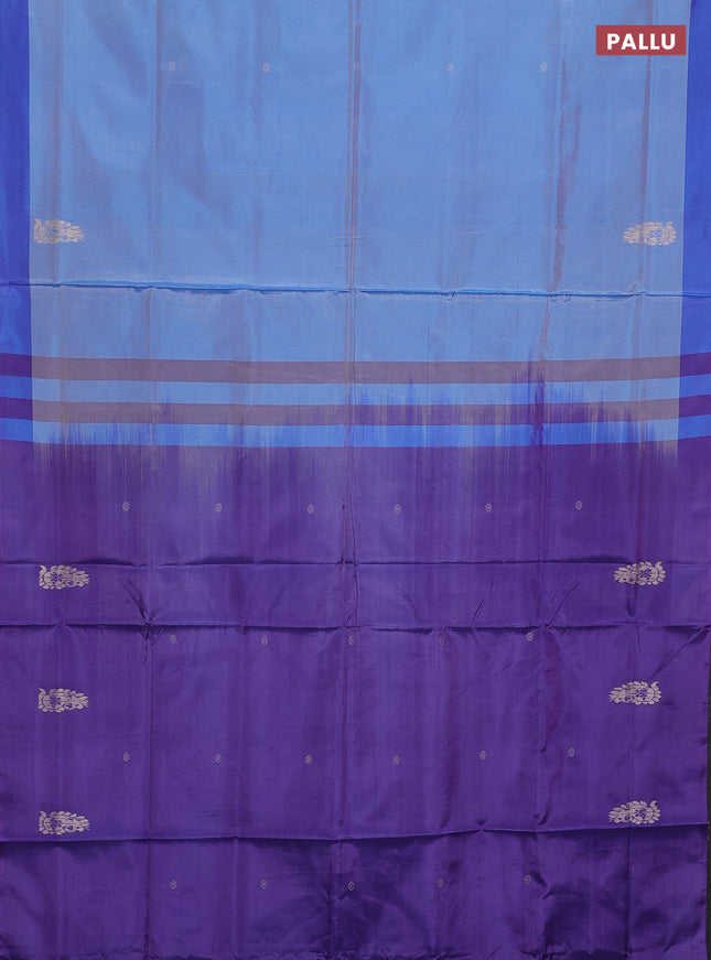 Banana pith saree blue shade and violet with thread woven buttas and contrast border