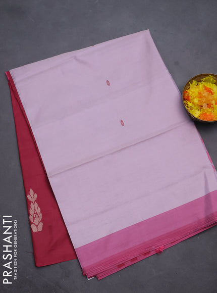 Banana pith saree pastel lavender and dark pink with thread woven buttas and contrast border