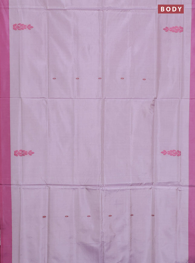 Banana pith saree pastel lavender and dark pink with thread woven buttas and contrast border