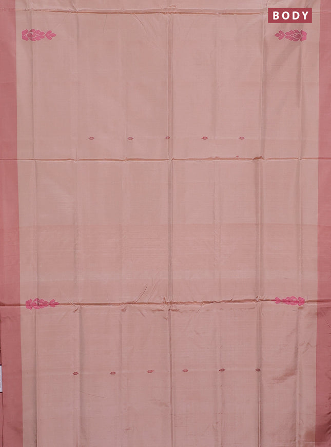 Banana pith saree sandal and pastel peach with thread woven buttas and contrast border