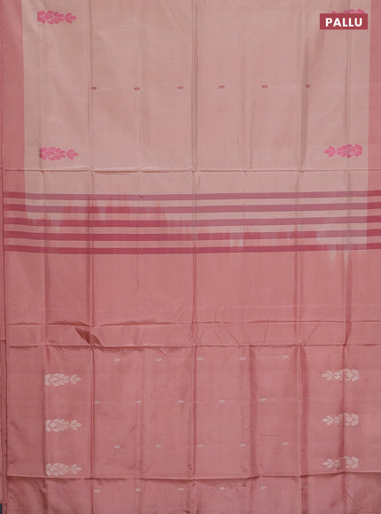Banana pith saree sandal and pastel peach with thread woven buttas and contrast border