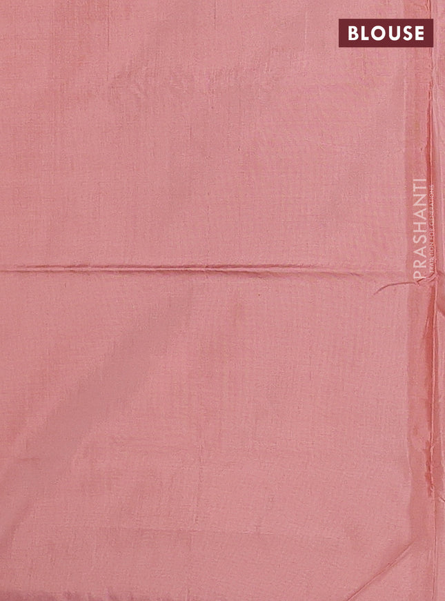 Banana pith saree sandal and pastel peach with thread woven buttas and contrast border