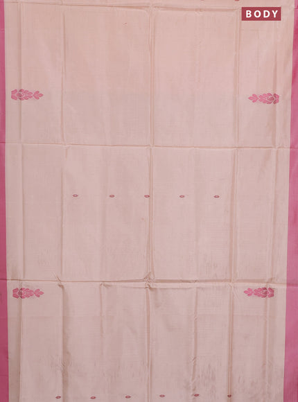 Banana pith saree sandal and dark pink with thread woven buttas and contrast border