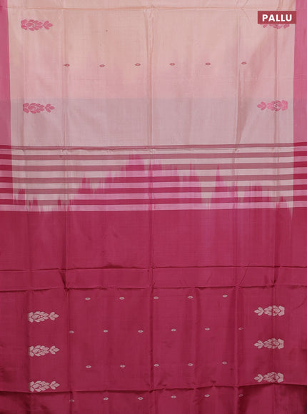 Banana pith saree sandal and dark pink with thread woven buttas and contrast border