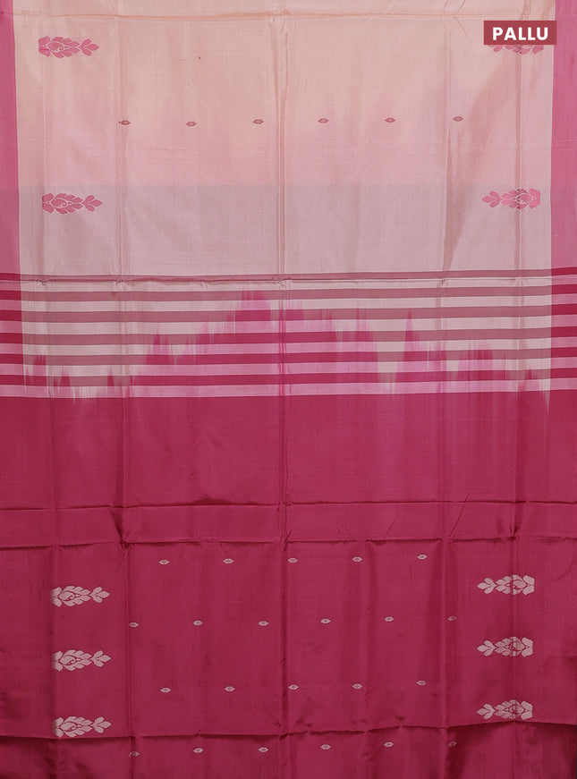 Banana pith saree sandal and dark pink with thread woven buttas and contrast border