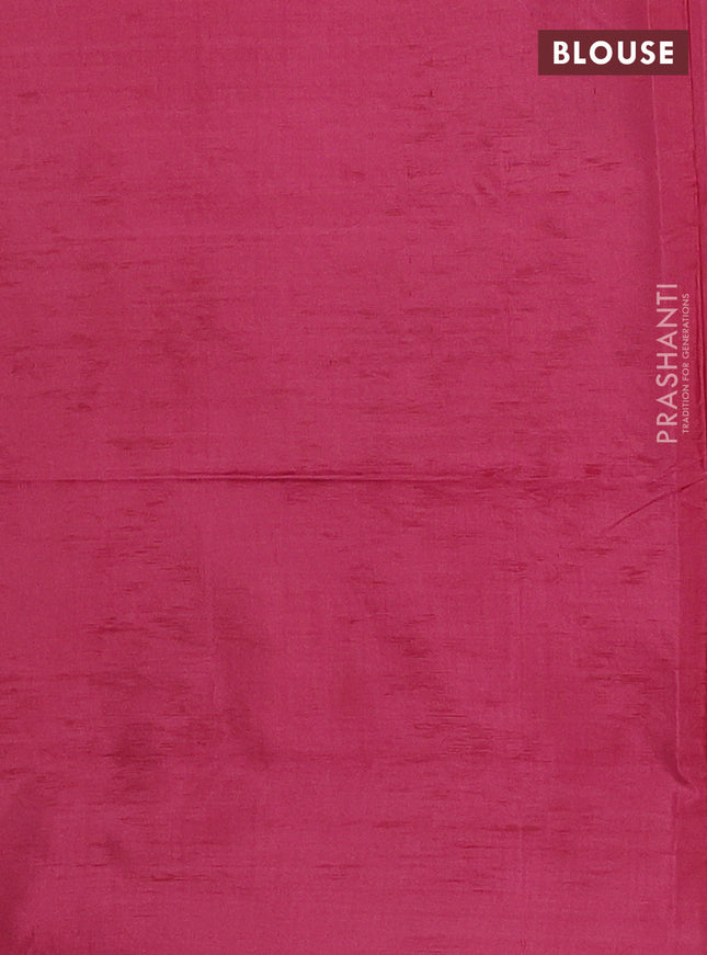 Banana pith saree sandal and dark pink with thread woven buttas and contrast border