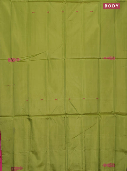Banana pith saree light green and pink with thread woven buttas in borderless style