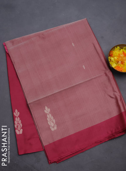 Banana pith saree pastel maroon and dark pink with thread woven buttas and contrast border