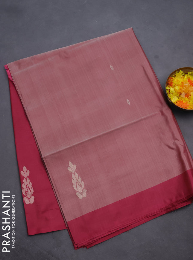 Banana pith saree pastel maroon and dark pink with thread woven buttas and contrast border