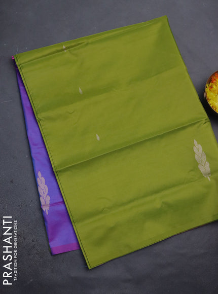 Banana pith saree light green and dual shade of purple with thread woven buttas in borderless style