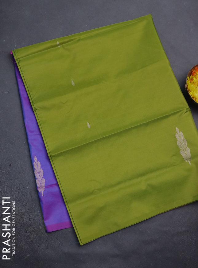 Banana pith saree light green and dual shade of purple with thread woven buttas in borderless style