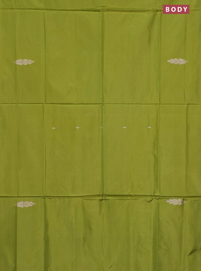 Banana pith saree light green and dual shade of purple with thread woven buttas in borderless style