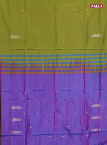 Banana pith saree light green and dual shade of purple with thread woven buttas in borderless style