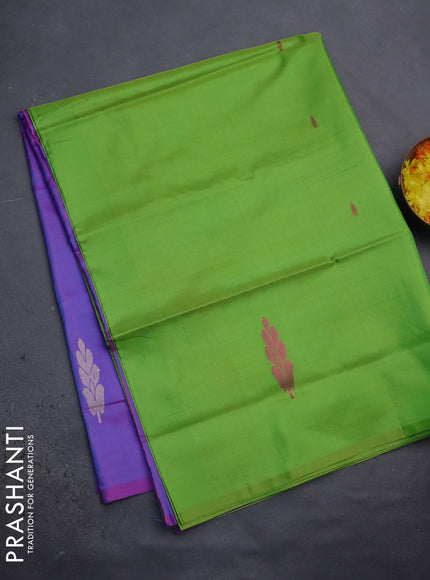 Banana pith saree light green and dual shade of purple with thread woven buttas in borderless style