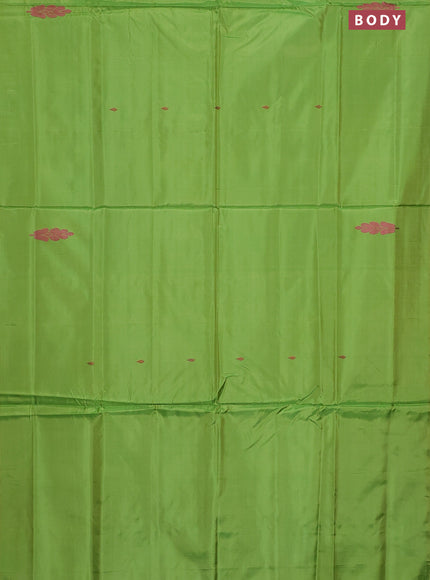 Banana pith saree light green and dual shade of purple with thread woven buttas in borderless style