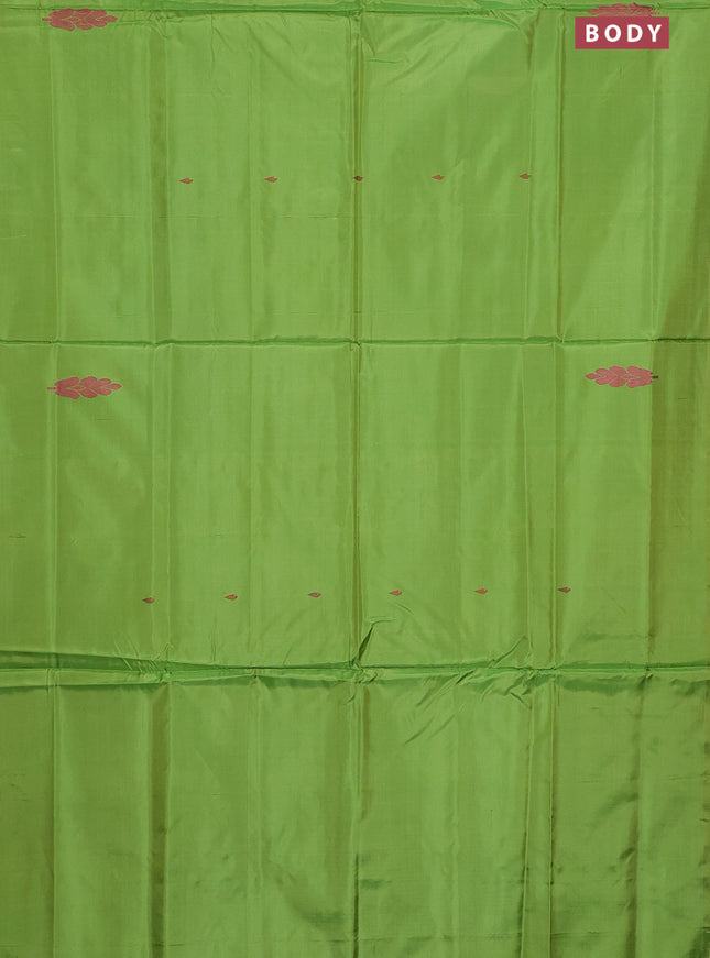 Banana pith saree light green and dual shade of purple with thread woven buttas in borderless style