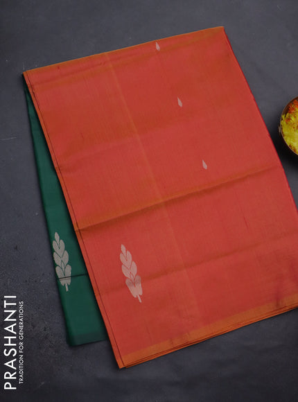 Banana pith saree dual shade of mango yellow and dark green with thread woven buttas in borderless style