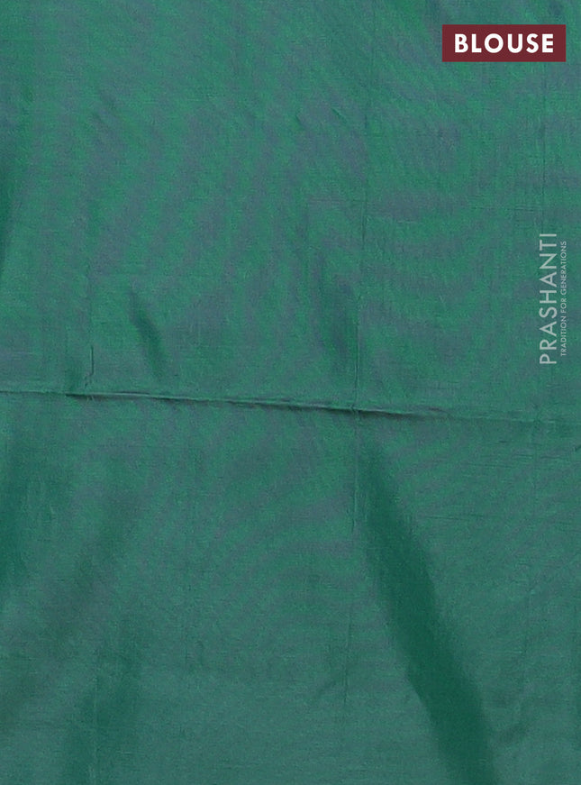 Banana pith saree dual shade of mango yellow and dark green with thread woven buttas in borderless style
