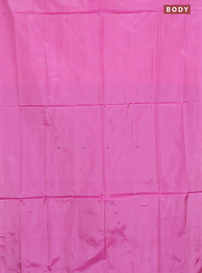 Banana pith saree light pink and rust shade with thread woven buttas in borderless style