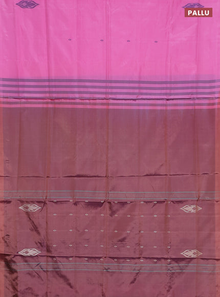 Banana pith saree light pink and rust shade with thread woven buttas in borderless style