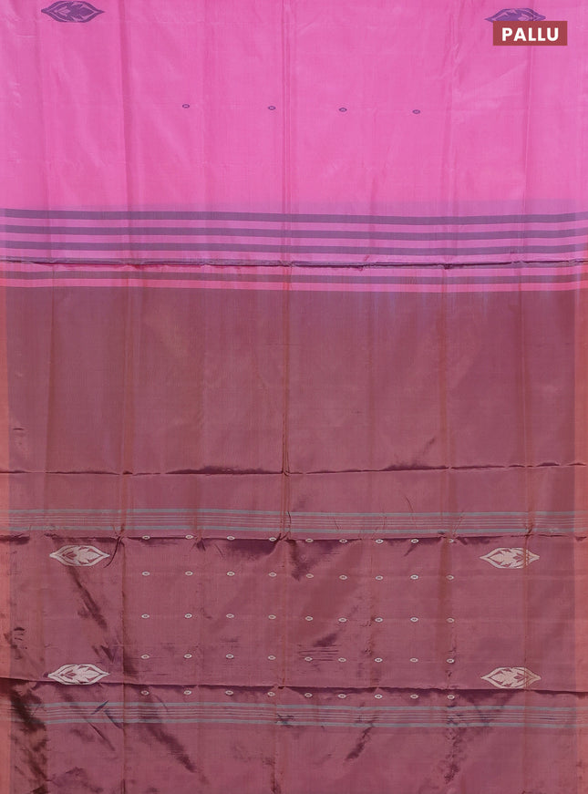 Banana pith saree light pink and rust shade with thread woven buttas in borderless style