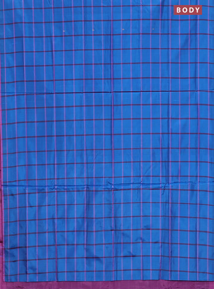 Banana pith saree cs blue and mild purple with allover checked pattern and piping border