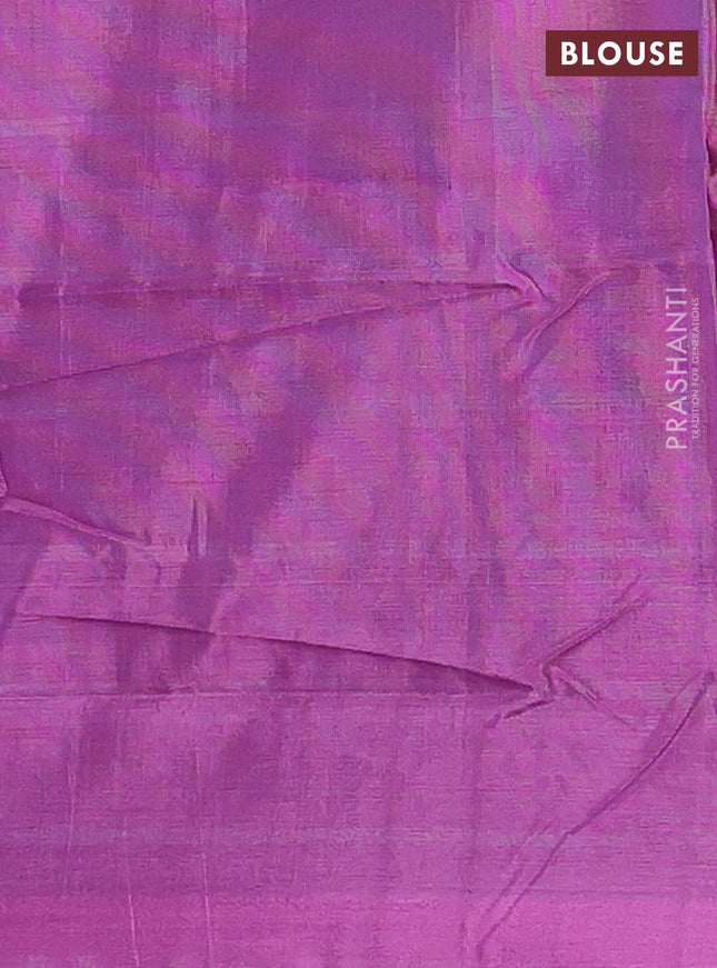 Banana pith saree cs blue and mild purple with allover checked pattern and piping border