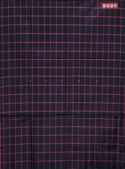 Banana pith saree black and pink with allover checked pattern and piping border