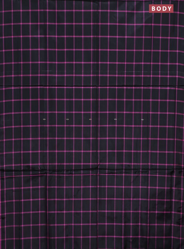 Banana pith saree black and pink with allover checked pattern and piping border