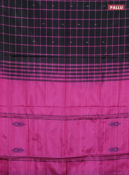 Banana pith saree black and pink with allover checked pattern and piping border
